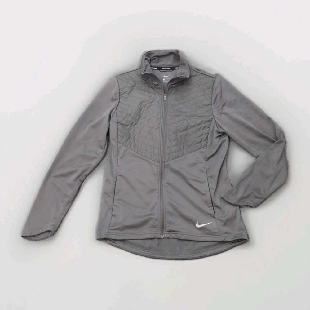 Nike Essential Filled Running Jacket Womens Small Gray Full Zip Quilted Front